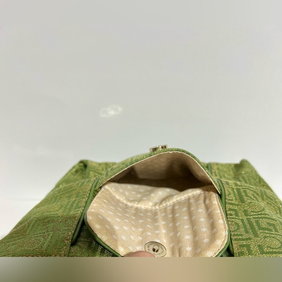 Liz Claiborne Vintage Handbag Satchel Shoulder Bag Purse Pocket Green with Gold - Picture 11 of 16